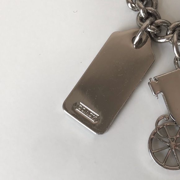 Coach Silver Horse And Carriage Bag Charm Hang Tag Chain Y2K - Picture 10 of 14
